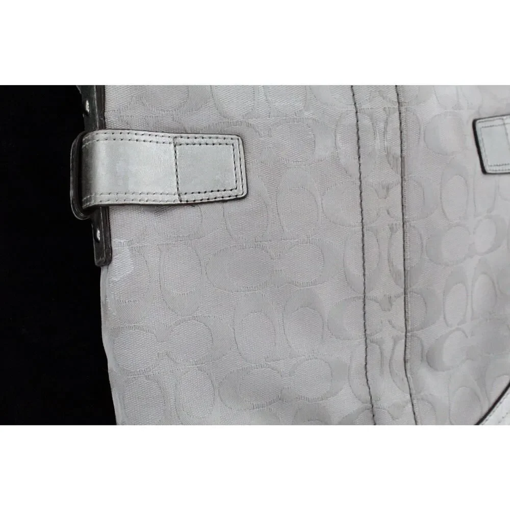 Coach Signature Jacquard Canvas Leather Shoulder Bag F17088 Buckle Silver Y2K